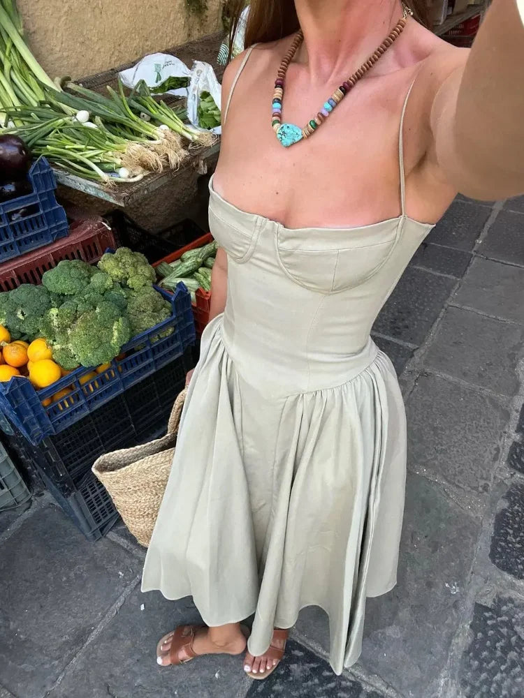 Stilla | Bustier Plisseret Midi Kjole