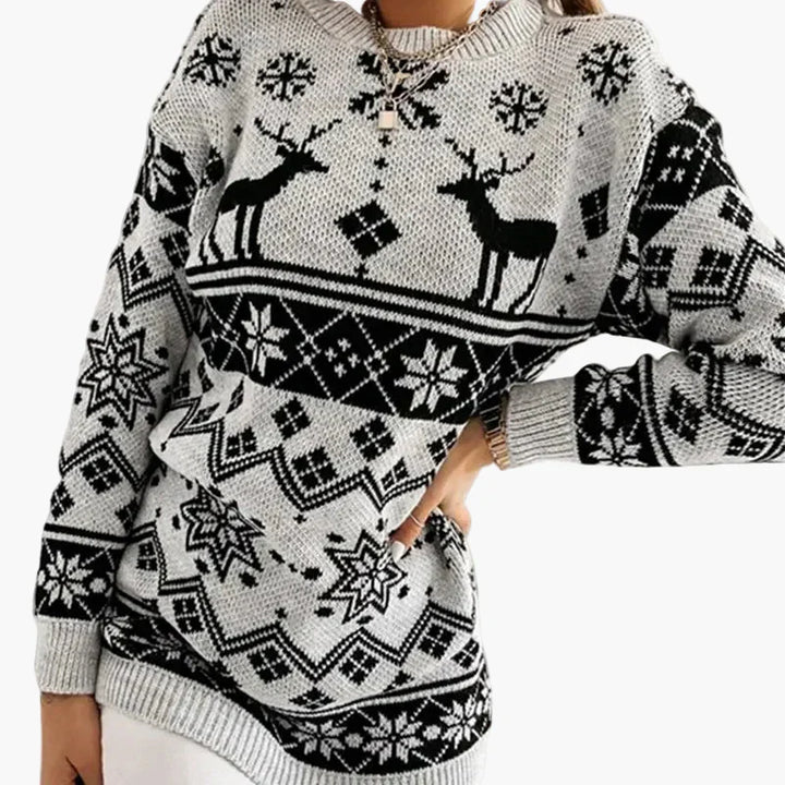Stilla | Juletrøje med Rensdyr- og Snefnug-Mønster - Modet Vinter Sweater til Festlige Anledninger