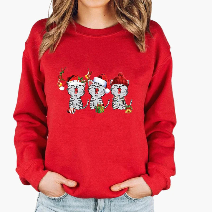 Stilla | Juletrøje med Kat og Lyskæde - Sjov Vinter-Sweater til Katteelskere