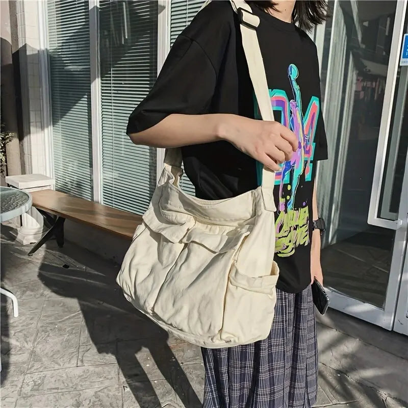 Skovae | Kvinder Vintage Håndtaske Canvas Teenager Skulder Tote Tasker Leveringstaske Damer Løs Håndtaske Crossbody Pung
