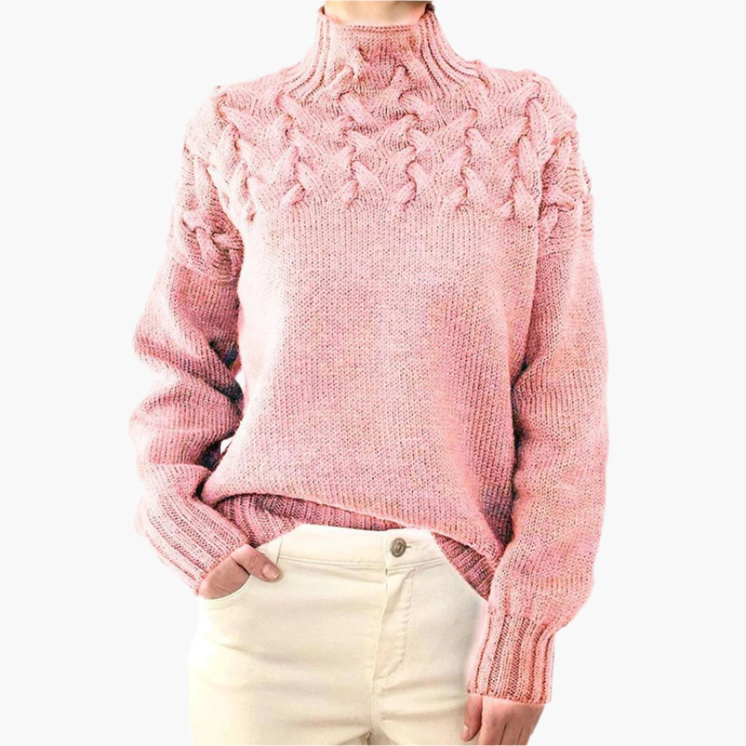 Stilla | Strikpullover med Fletmønster og Høj Krave - Elegant Vinterpullover til Hverdag & Fritid