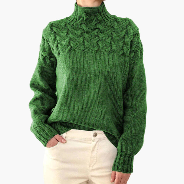 Stilla | Strikpullover med Fletmønster og Høj Krave - Elegant Vinterpullover til Hverdag & Fritid