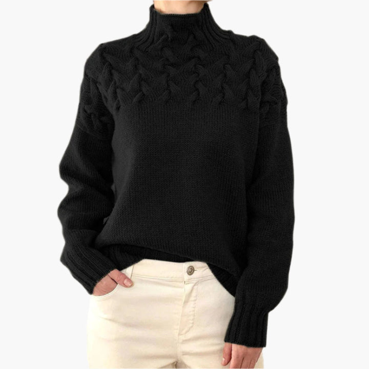 Stilla | Strikpullover med Fletmønster og Høj Krave - Elegant Vinterpullover til Hverdag & Fritid