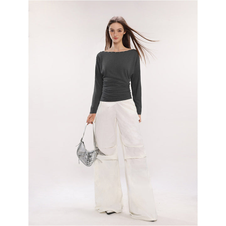 Dame Off-Shoulder Langærmet Top med Knapper Slim Fit
