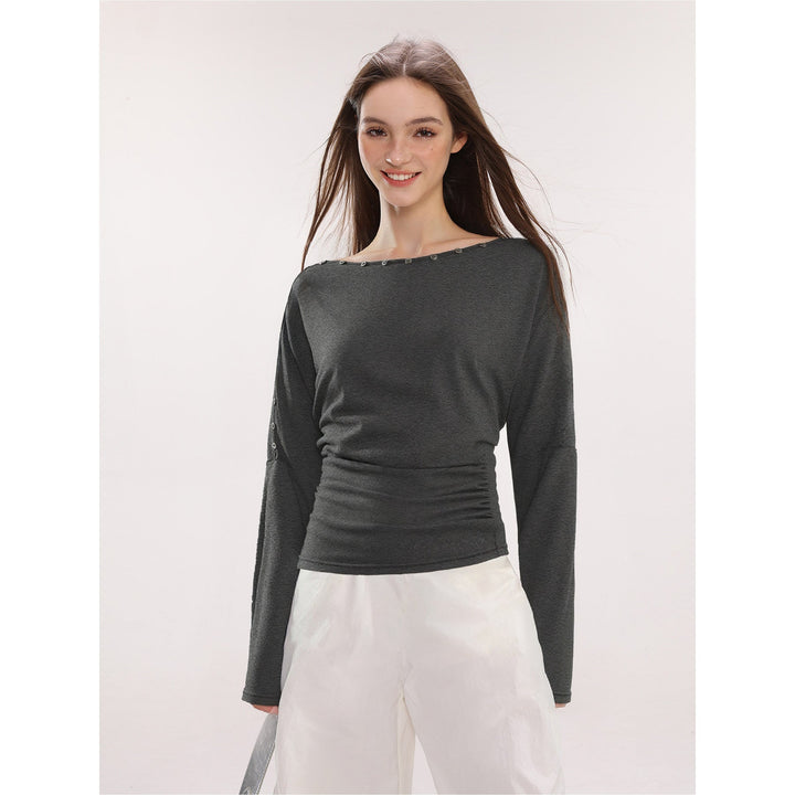 Dame Off-Shoulder Langærmet Top med Knapper Slim Fit