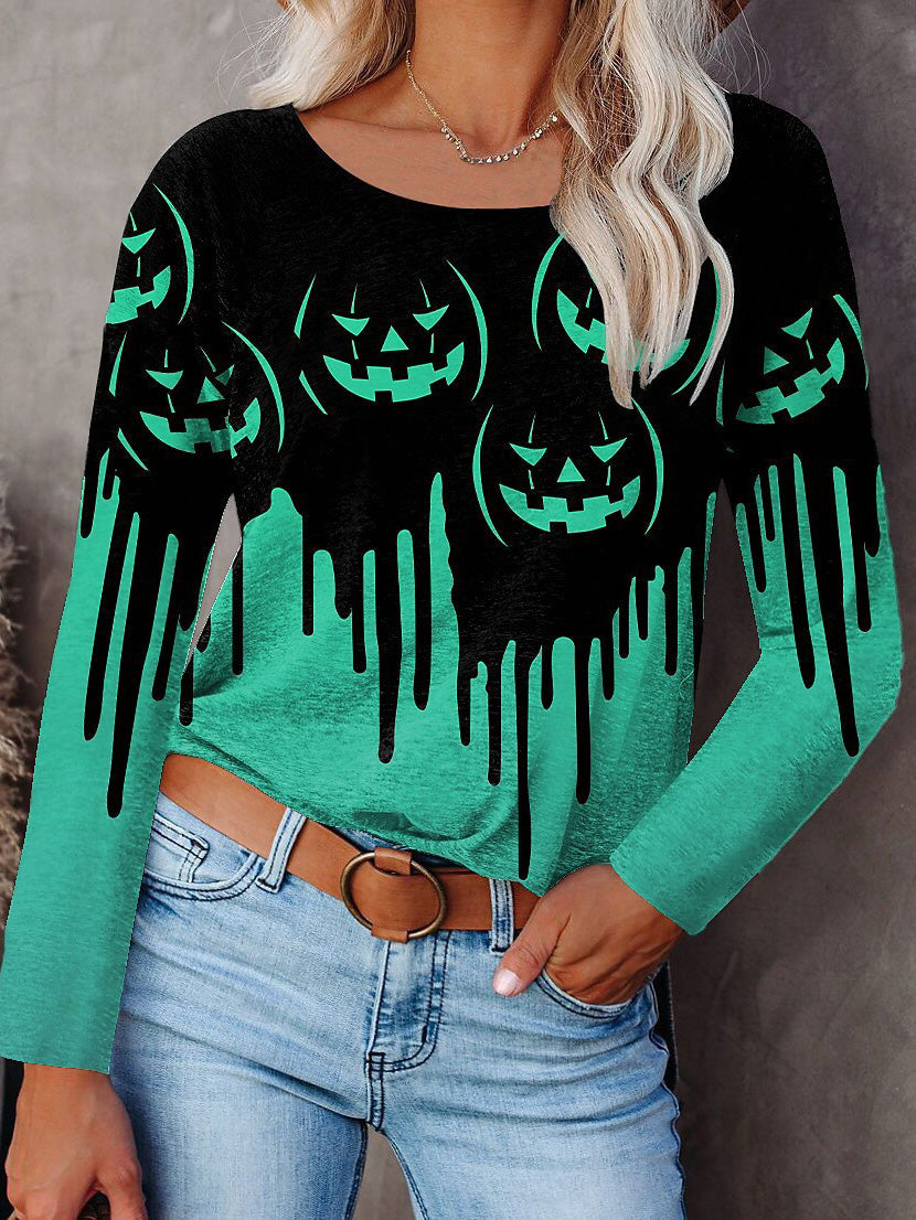 Stilla | Kvinders T-shirts Halloween Print Rund Hals Langærmet T-shirt