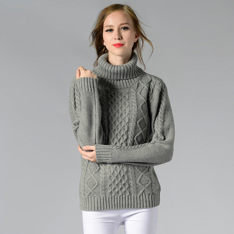 Skovae | Dame Rullekrave sweater med lange ærmer og kabelstrik