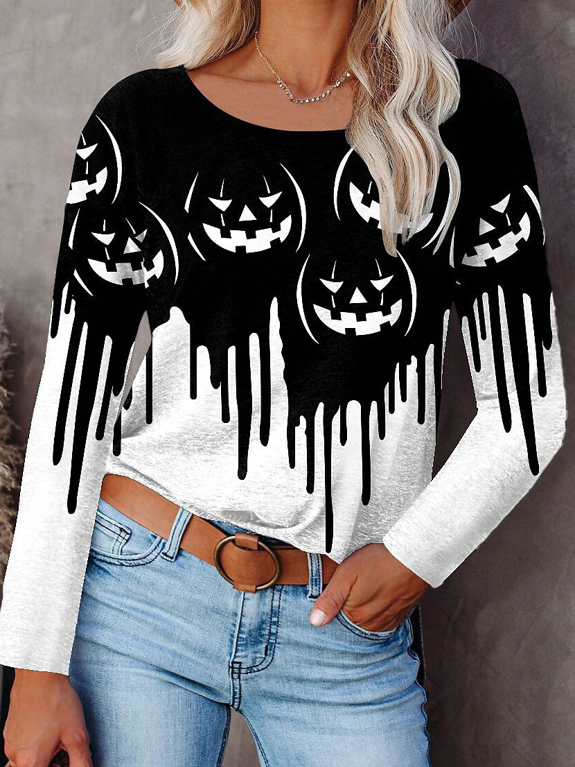 Stilla | Kvinders T-shirts Halloween Print Rund Hals Langærmet T-shirt