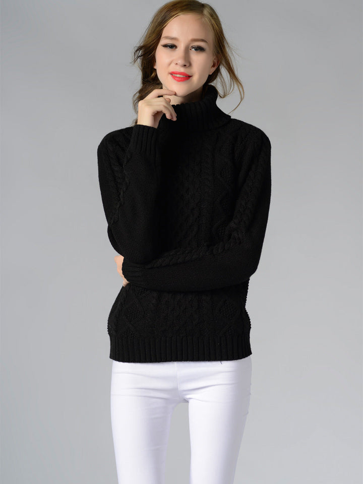 Skovae | Dame Rullekrave sweater med lange ærmer og kabelstrik