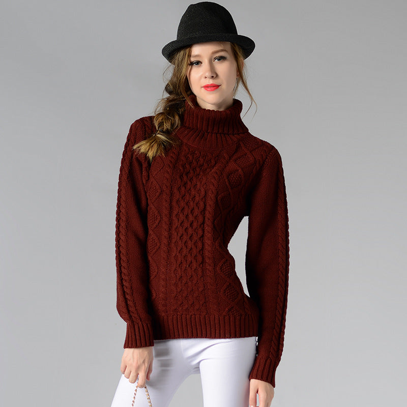 Skovae | Dame Rullekrave sweater med lange ærmer og kabelstrik