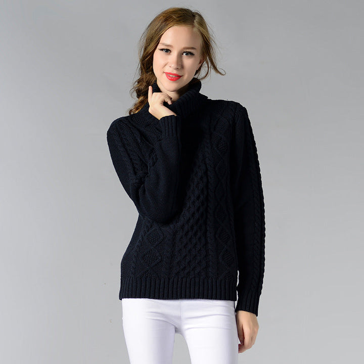 Skovae | Dame Rullekrave sweater med lange ærmer og kabelstrik