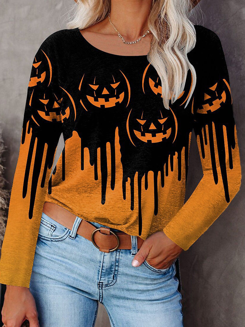 Stilla | Kvinders T-shirts Halloween Print Rund Hals Langærmet T-shirt