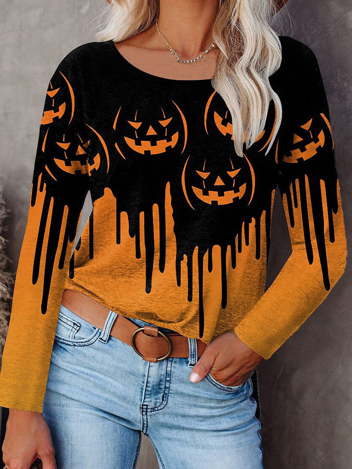 Stilla | Kvinders T-shirts Halloween Print Rund Hals Langærmet T-shirt