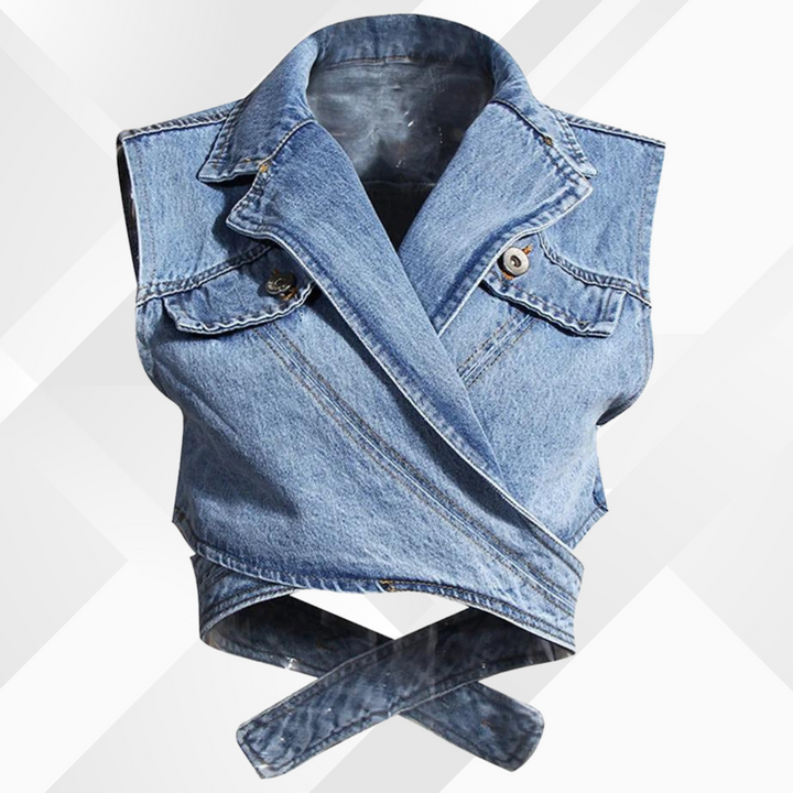 Stilla | Denim Vest Og Bluse Med Puffærmer