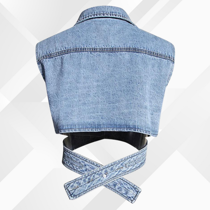 Stilla | Vest og jeansbluse med puffærmer