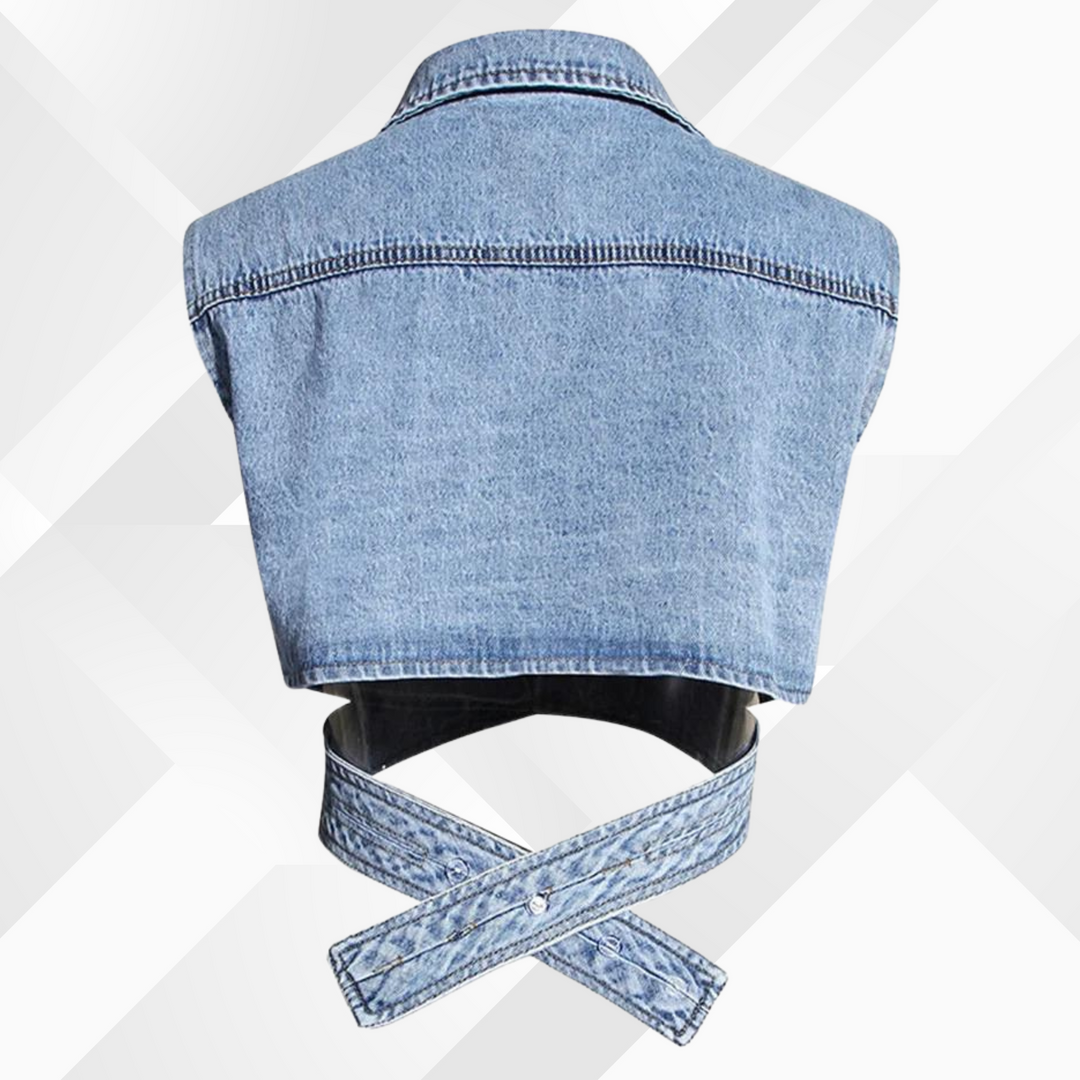Stilla | Denim Vest Og Bluse Med Puffærmer