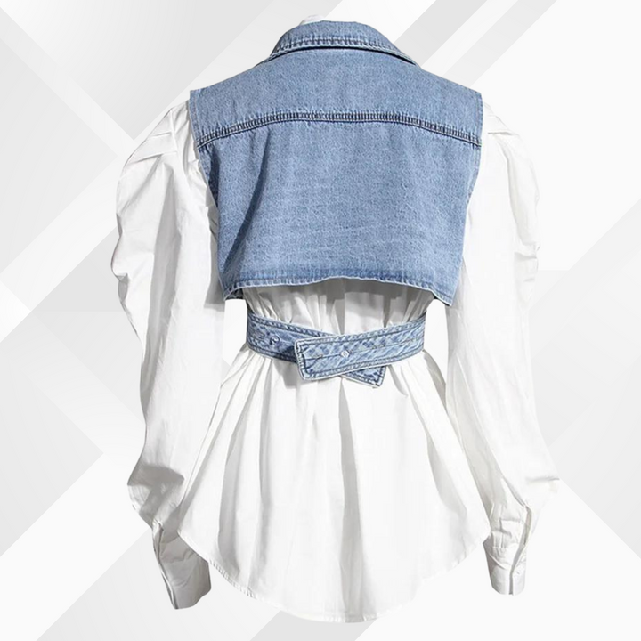 Stilla | Vest og jeansbluse med puffærmer