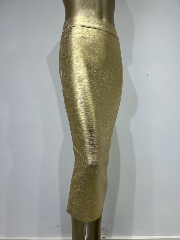 Skovae | Dame Sommerrør Sexy Sølv Guld Bronzer Midi Bandage Nederdel High Street Designer Slank Fest Midi Blyantnederdel 78Cm