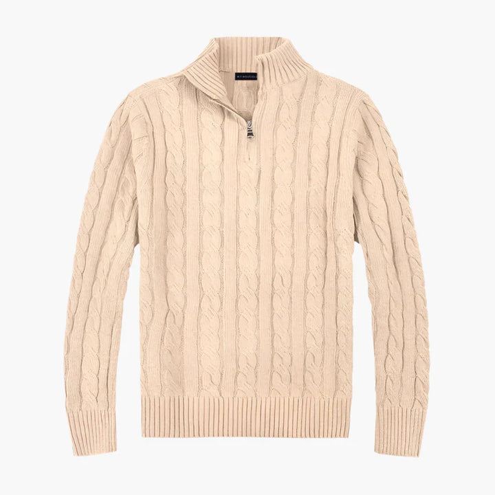 Stilla | Pullover med Fletmønster og Halv Lynlås - Elegant Fritids-Strikpullover
