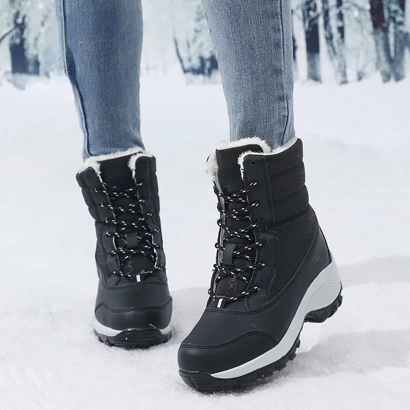 Stilla | Sneboots Ankelhøj med Kunstpels Foder Snørring Plateau sål Vandafvisende