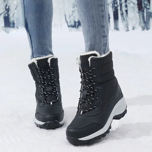 Stilla | Sneboots Ankelhøj med Kunstpels Foder Snørring Plateau sål Vandafvisende