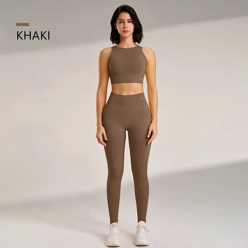 Skovae | Sømløse yoga sæt - Højtaljede leggings & top to-delt fitness outfit