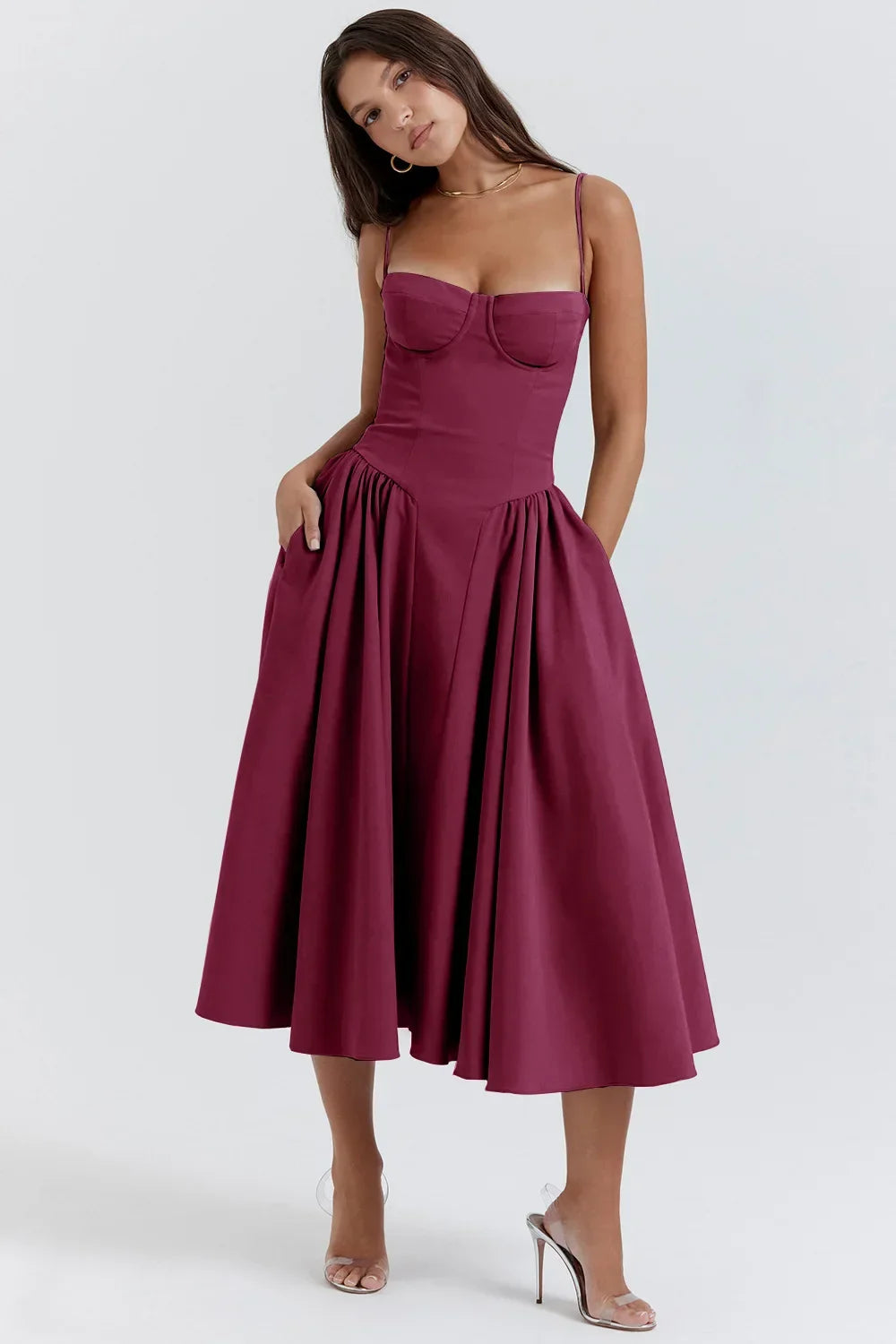Stilla | Bustier Plisseret Midi Kjole