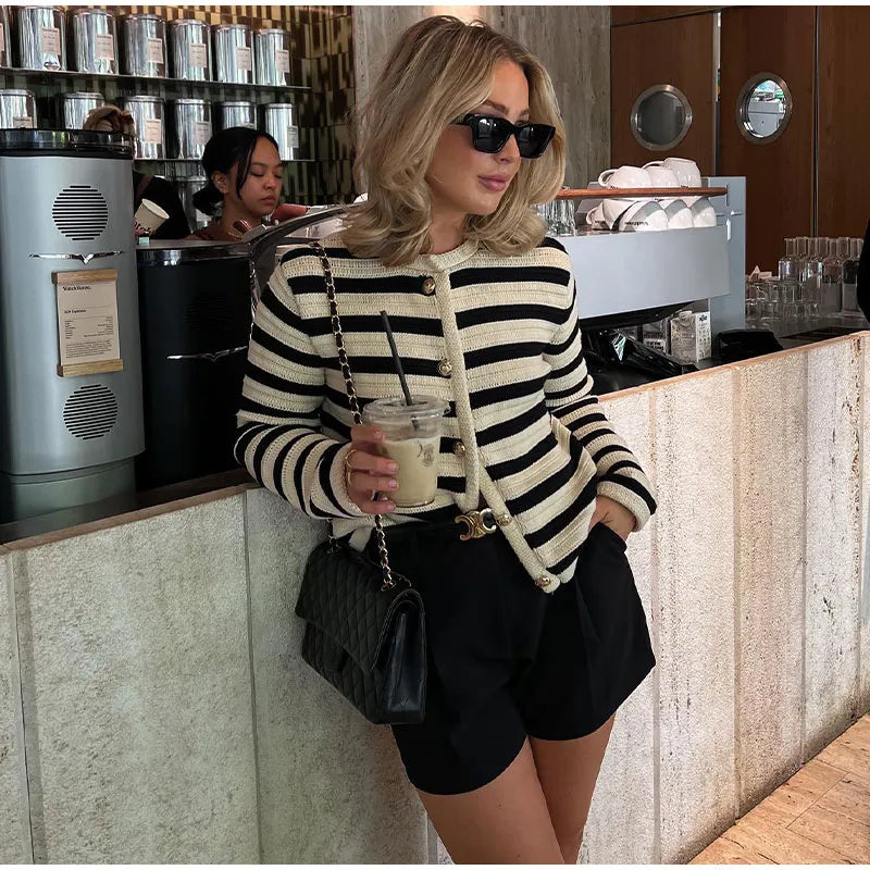 Stilla | Stylish Langærmet Stribet Cardigan