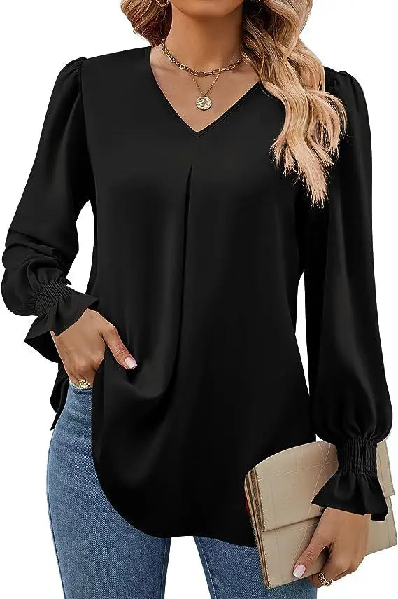 Stilla | Elegant Løs Chiffon Bluse til Kvinder
