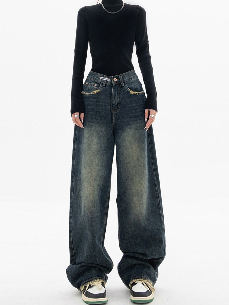 Skovae | Trendy Baggy Wide Leg Jeans Dame Jeans med Høj Talje Løs Streetwear