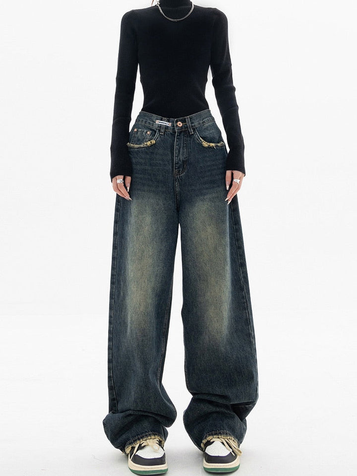 Skovae | Trendy Baggy Wide Leg Jeans Dame Jeans med Høj Talje Løs Streetwear