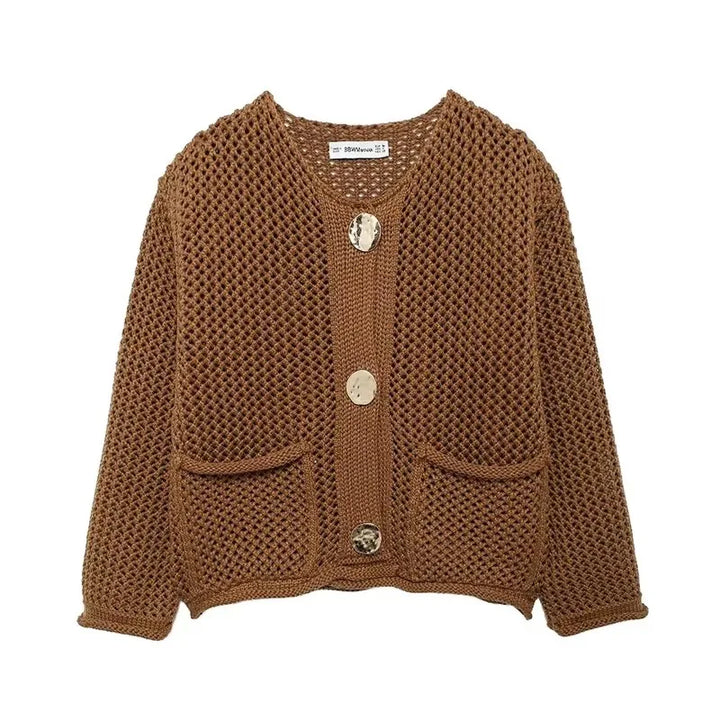 Stilla | Mesh Strik Jakke med Frontlommer
