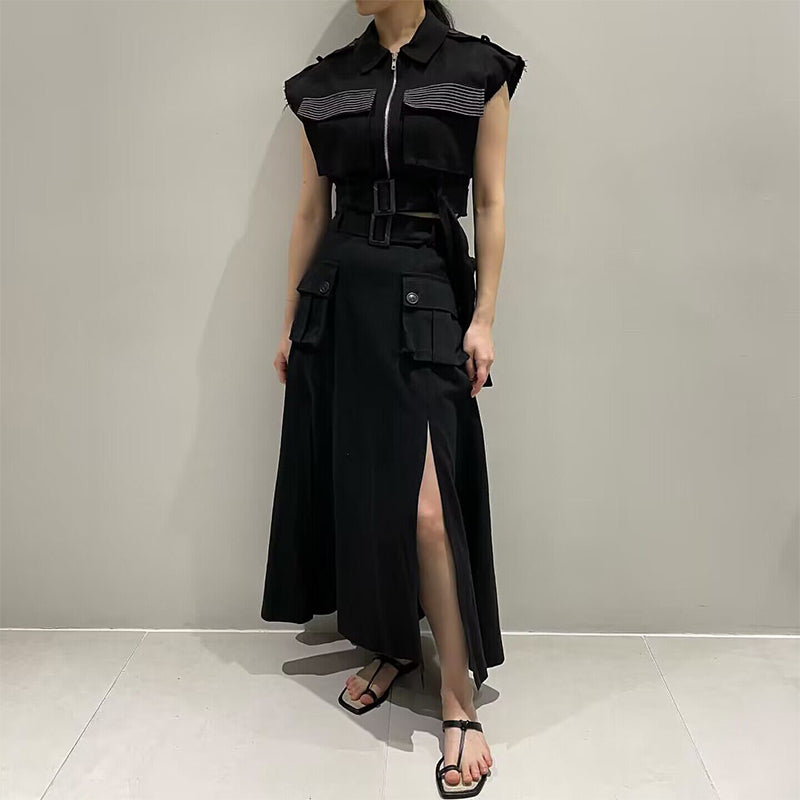 Stilla | Elegant Modekjole Med Høj Talje Og Vest Detaljer