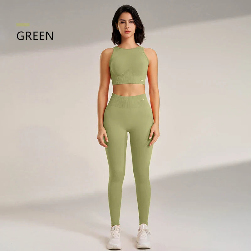 Skovae | Sømløse yoga sæt - Højtaljede leggings & top to-delt fitness outfit