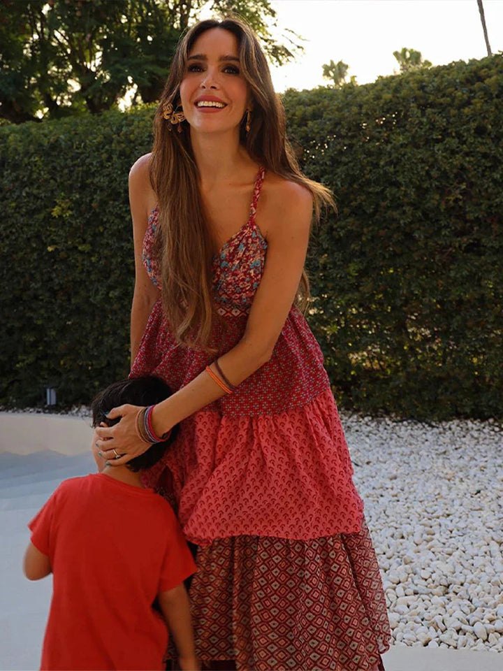 Stilla | Maxi Plisseret Patchwork Kjole