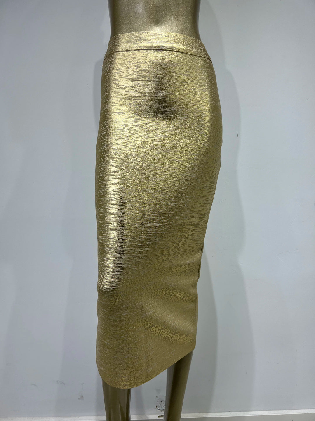 Skovae | Dame Sommerrør Sexy Sølv Guld Bronzer Midi Bandage Nederdel High Street Designer Slank Fest Midi Blyantnederdel 78Cm