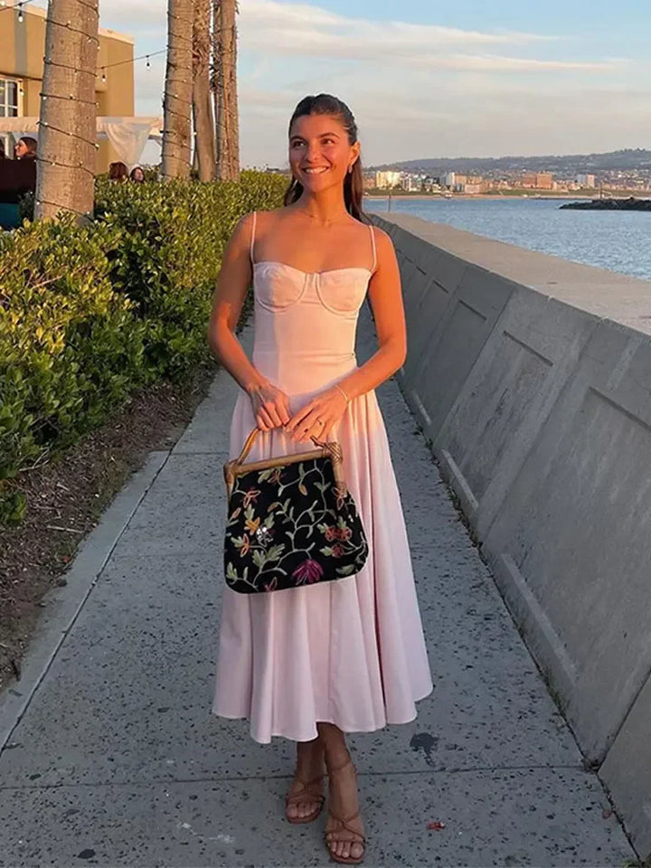 Stilla | Bustier Plisseret Midi Kjole