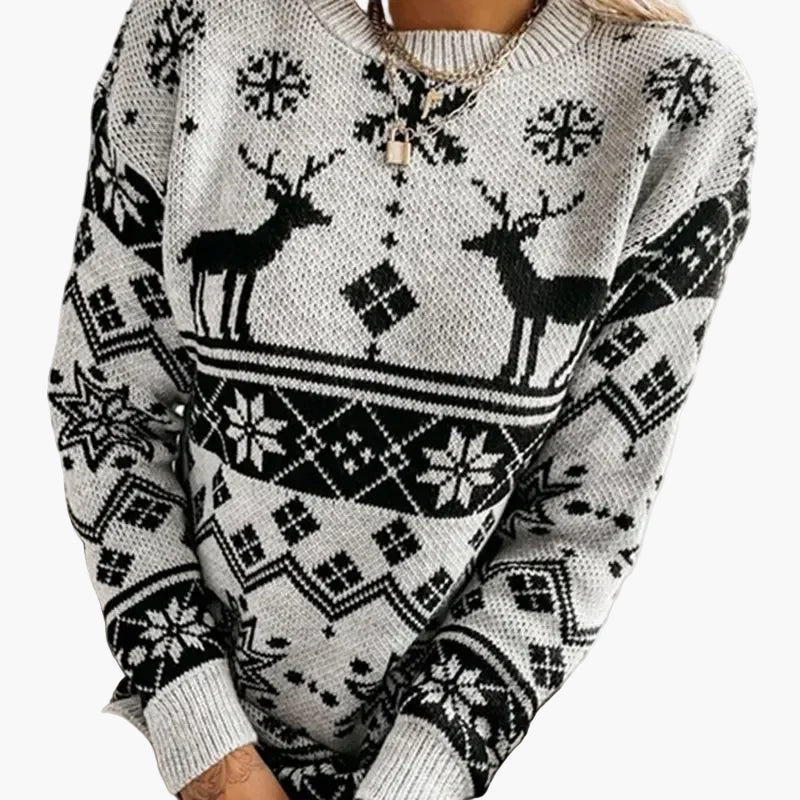 Stilla | Juletrøje med Rensdyr- og Snefnug-Mønster - Modet Vinter Sweater til Festlige Anledninger