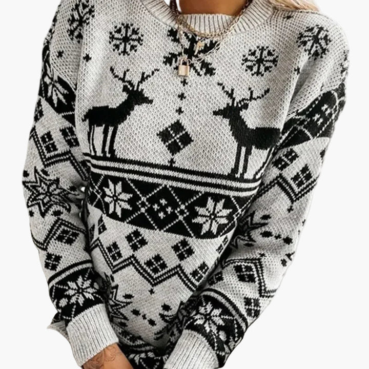 Stilla | Juletrøje med Rensdyr- og Snefnug-Mønster - Modet Vinter Sweater til Festlige Anledninger