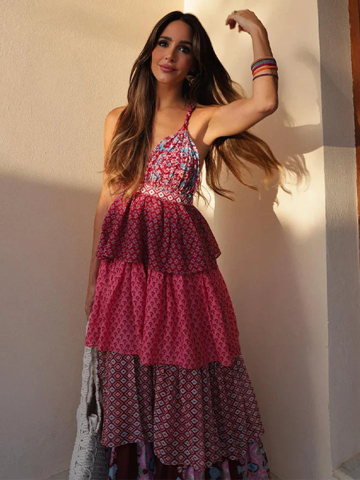 Stilla | Maxi Plisseret Patchwork Kjole
