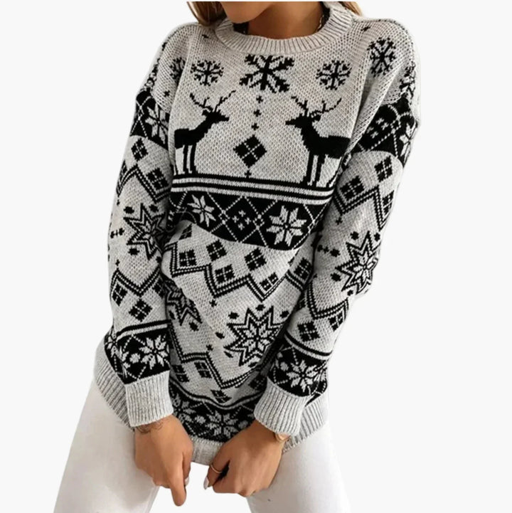 Stilla | Juletrøje med Rensdyr- og Snefnug-Mønster - Modet Vinter Sweater til Festlige Anledninger