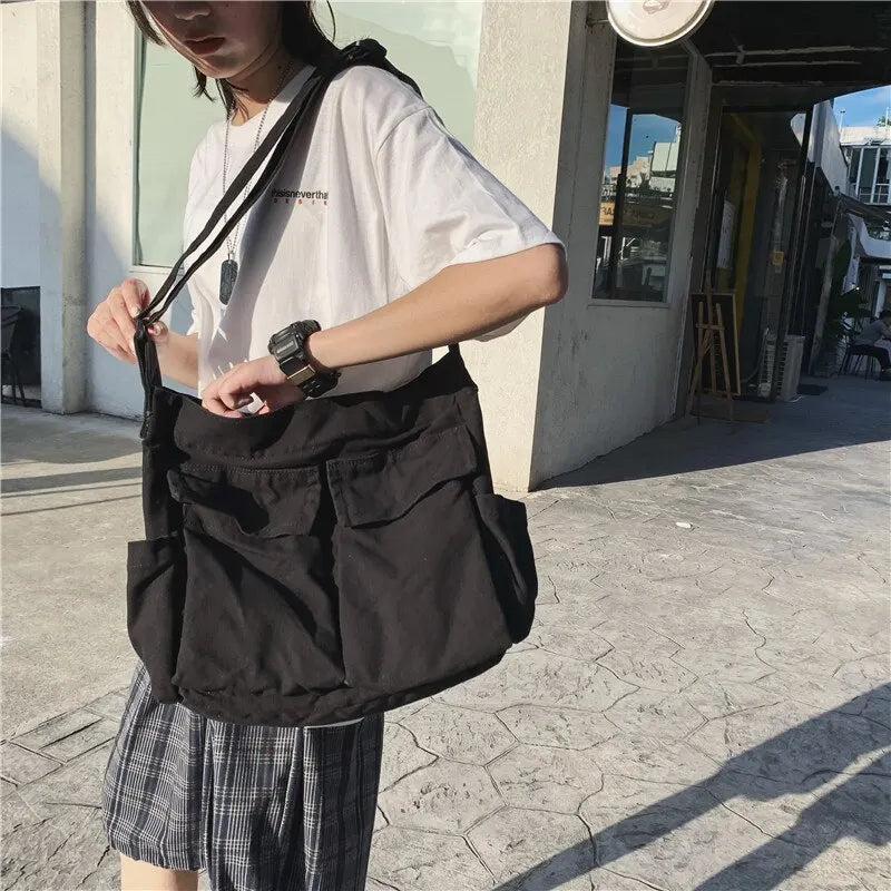Skovae | Kvinder Vintage Håndtaske Canvas Teenager Skulder Tote Tasker Leveringstaske Damer Løs Håndtaske Crossbody Pung