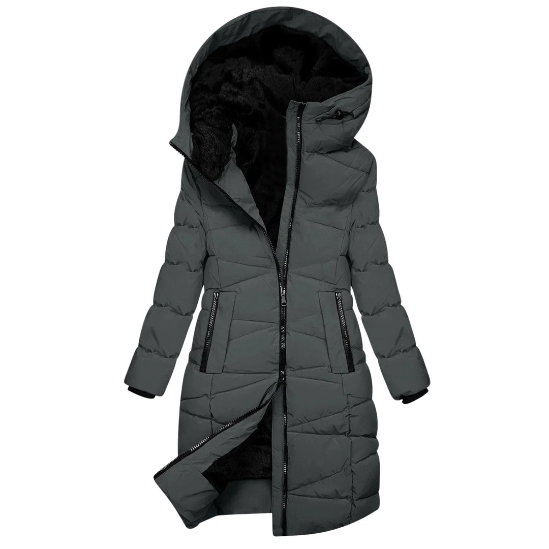 Stilla | Vinter Steppjakke Lang - Vindafvisende Hættetrøje med Lynlås, Mode & Elegant