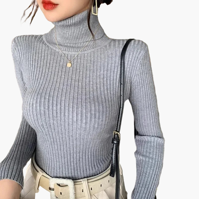 Stilla | Rullekravepullover Ribbet Basis Langærmet - Alsidig Efterårs & Vinter Look