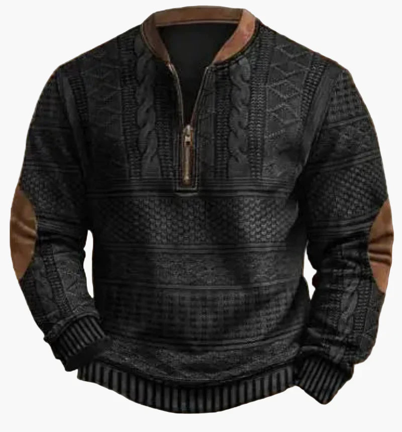 Stilla | Halvzipper Pullover - Modisch Strik-Look til Efterår og Vinter, Varm Sweatshirt med Ståkrave og Albue-Patches, Fritid & Hverdag