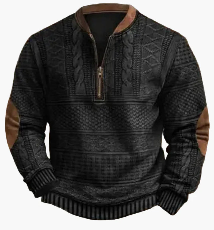 Stilla | Halvzipper Pullover - Modisch Strik-Look til Efterår og Vinter, Varm Sweatshirt med Ståkrave og Albue-Patches, Fritid & Hverdag