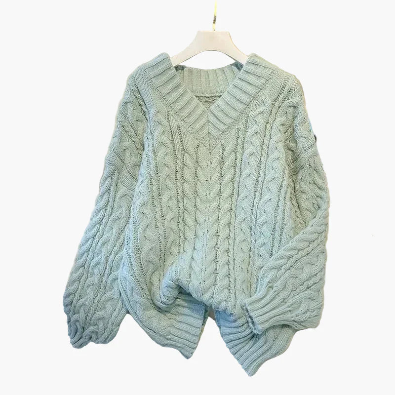 Stilla | Groft Strik Pullover V-Hals Vinter Fritid Twist-Design