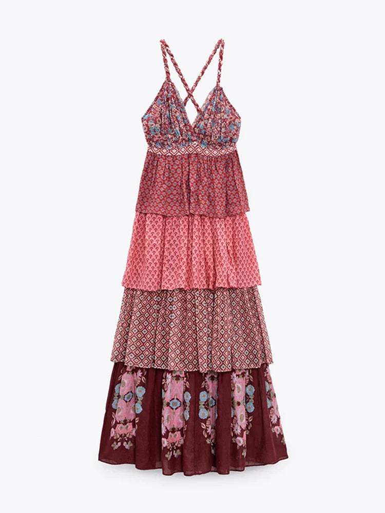 Stilla | Maxi Plisseret Patchwork Kjole