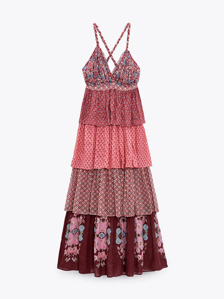 Stilla | Maxi Plisseret Patchwork Kjole