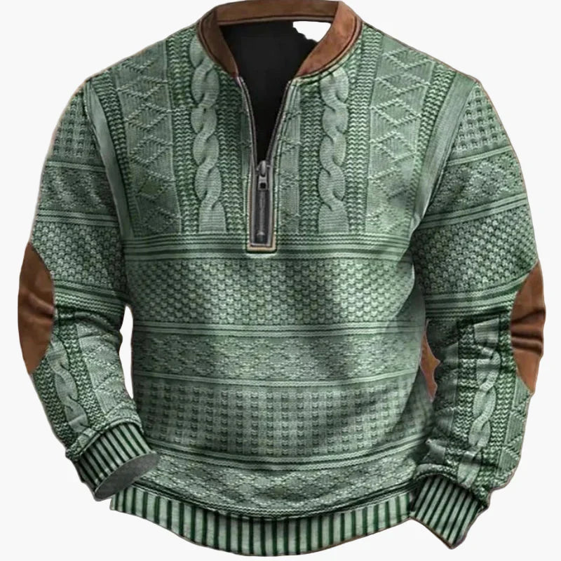 Stilla | Halvzipper Pullover - Modisch Strik-Look til Efterår og Vinter, Varm Sweatshirt med Ståkrave og Albue-Patches, Fritid & Hverdag